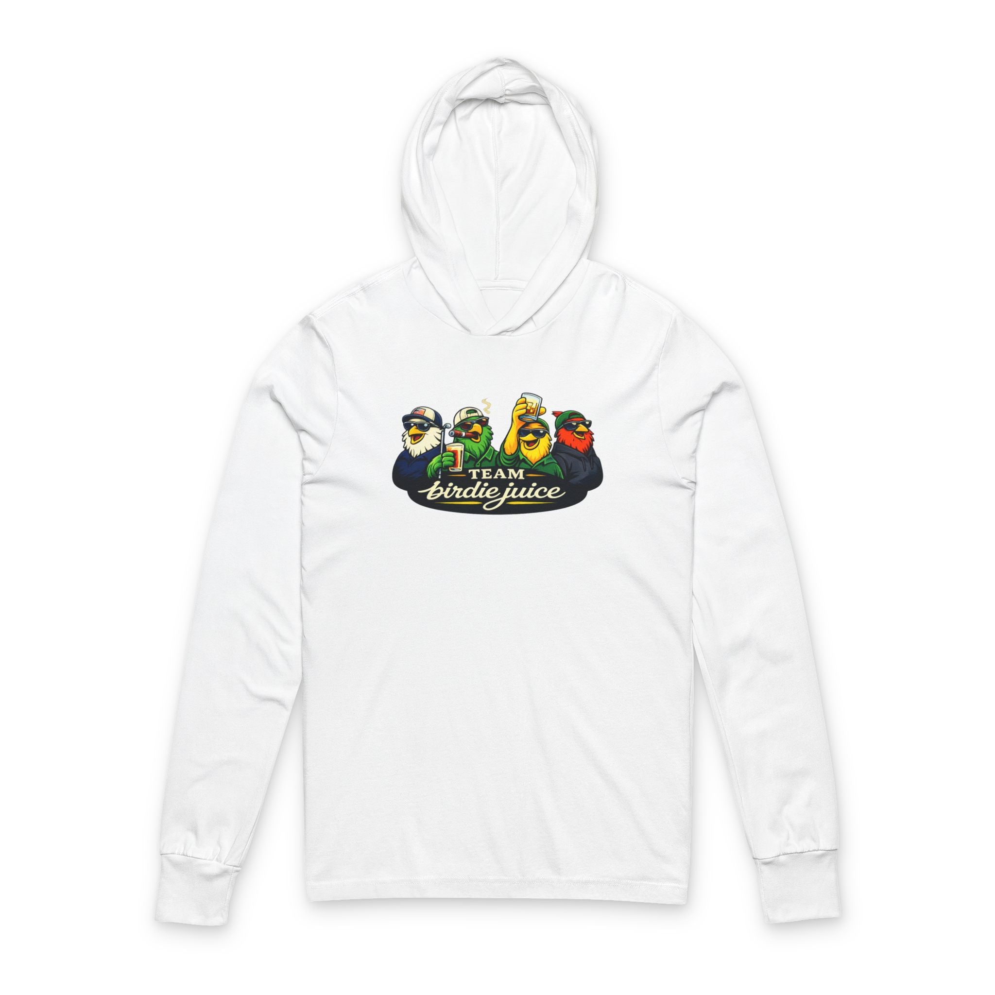Team Birdie Juice Hoodie Tee — Golf Cartoon Birds Long-Sleeve Hooded Shirt